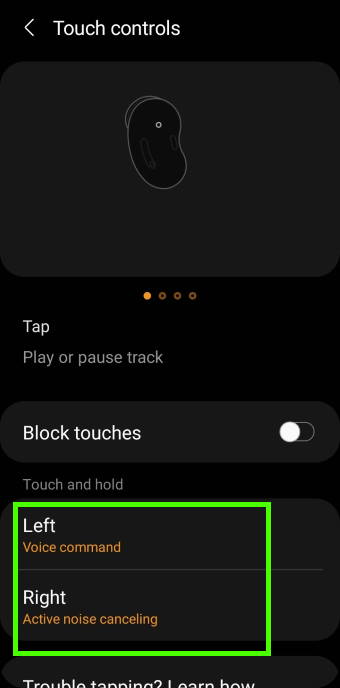 customize the tap and hold (long tap) gesture for touch control on Galaxy Buds Live