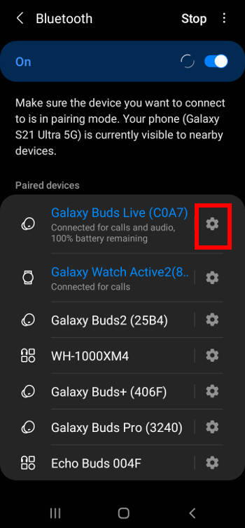 Bluetooth settings on Android devices
