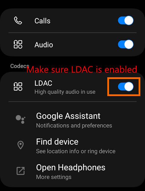 Make sure LDAC codes is enabled so that you can enable Hi-Res audio